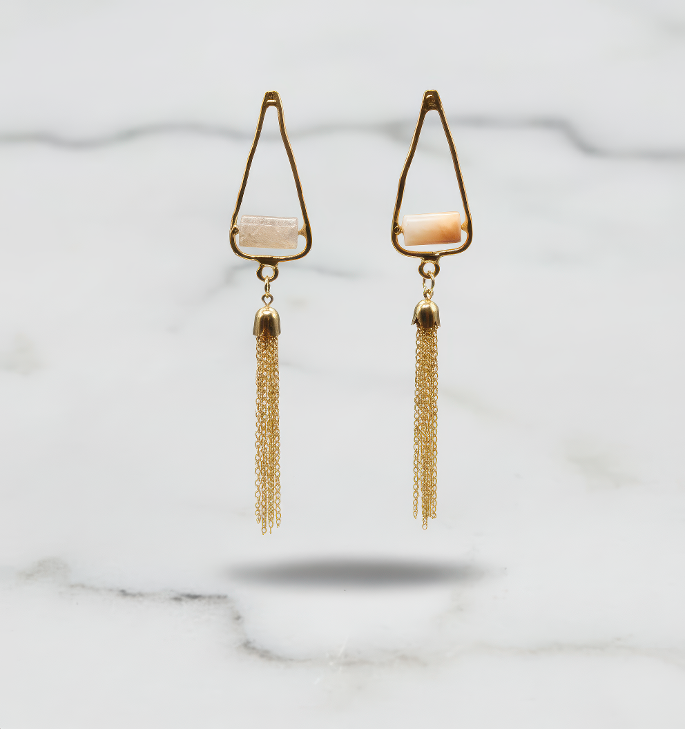 Gold-Plated Quartz Chain Tassel Earrings