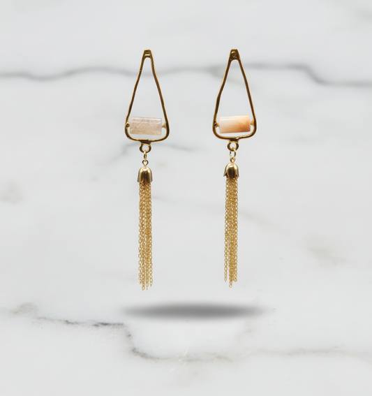 Gold-Plated Quartz Chain Tassel Earrings
