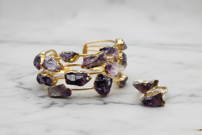 Handmade Raw Amethyst Bracelet and Amethyst Ring