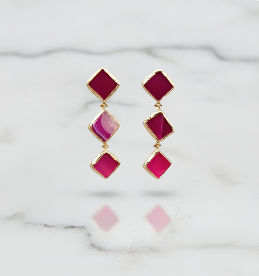 Handcrafted Fuchsia Pink Agate Drop Earrings