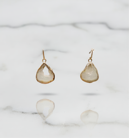 Natural White Druzy Agate Drop Earrings
