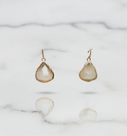 Natural White Druzy Agate Drop Earrings