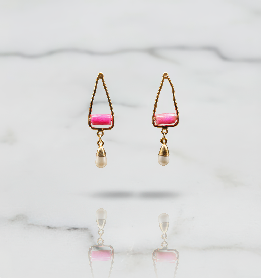 Pink Quartz and Pearl Drop Earrings