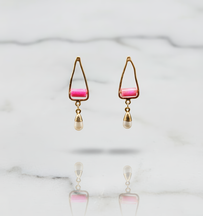 Pink Quartz and Pearl Drop Earrings