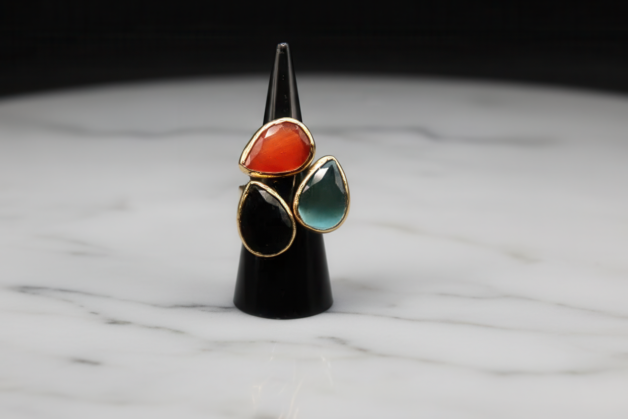 Gold plated Teardrop gemstone Ring