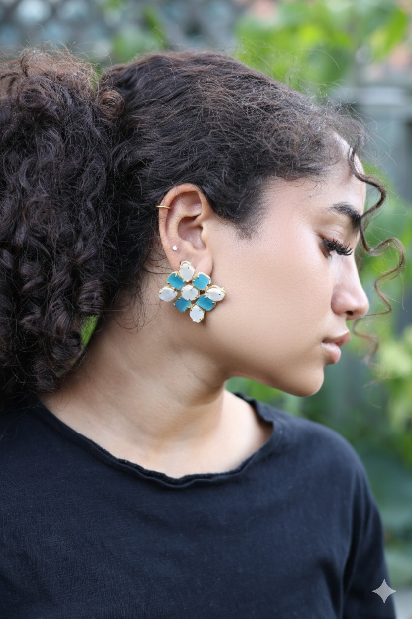 Handcrafted Blue Cat's Eye Earrings