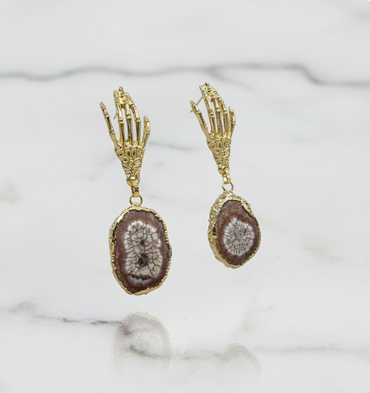 Natural Brown Druzy Agate Stone Earrings