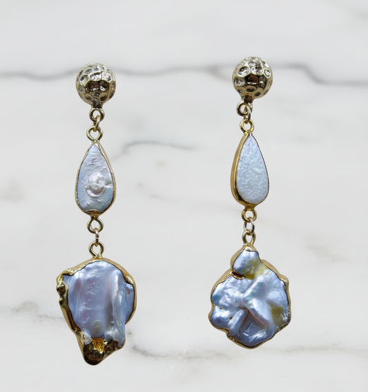 24k gold plated Earrings with Baroque pearl