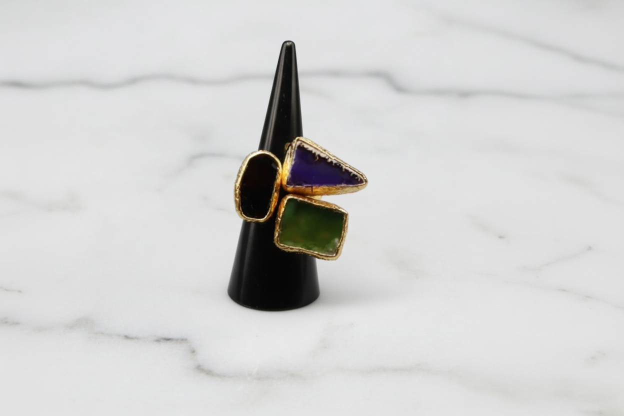 Tristone multi shaped Statement Ring