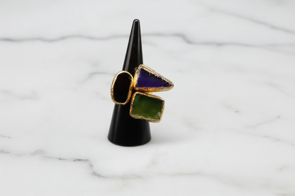 Tristone multi shaped Statement Ring