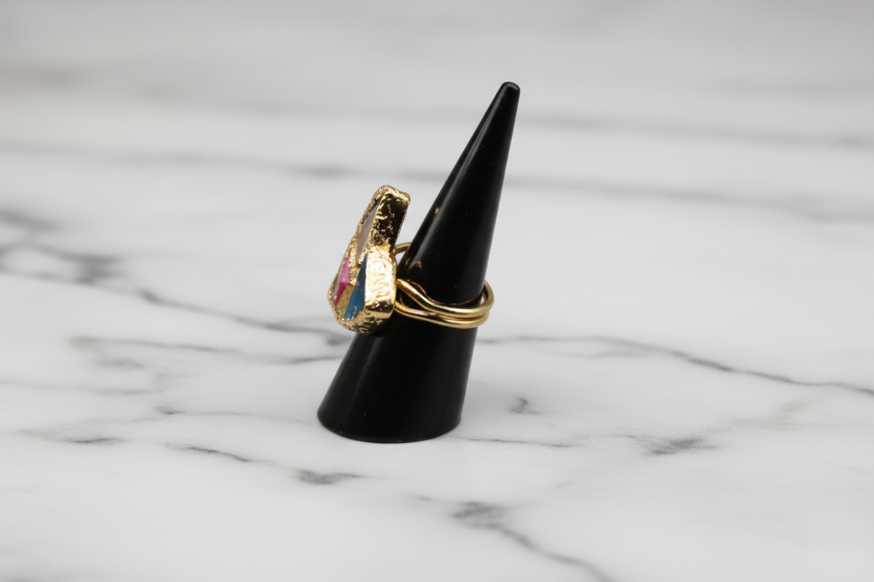 Gold Triangular Cats Eye Gemstone Ring