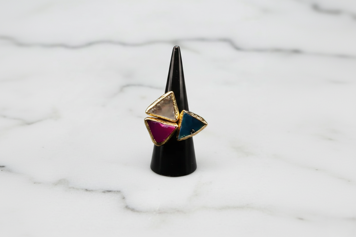 Gold Triangular Cats Eye Gemstone Ring