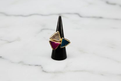Gold Triangular Cats Eye Gemstone Ring
