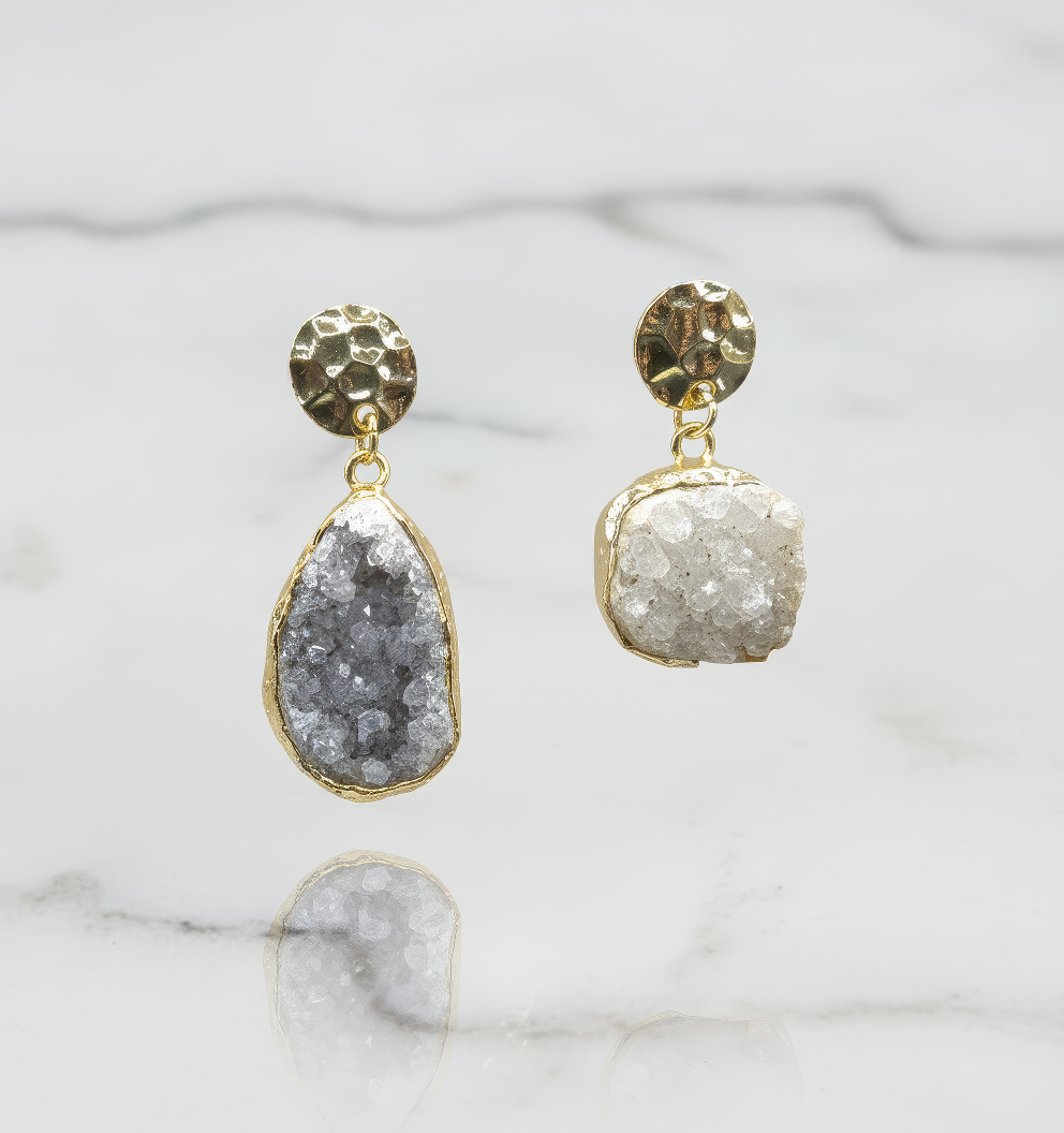 Mismatched Earrings With Sparkly Quartz