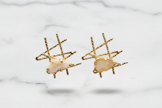 Gold Geometric Solar Agate Earrings