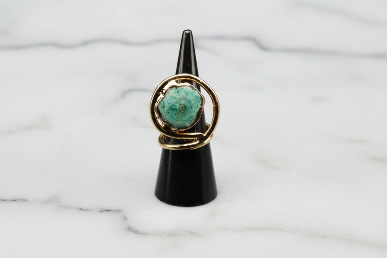 Gold Green Agate Ring