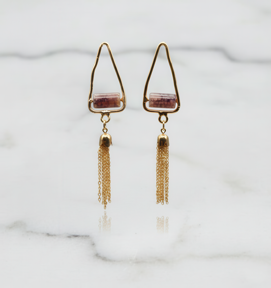 Amethyst Quartz and Gold Chain Tassel Earrings