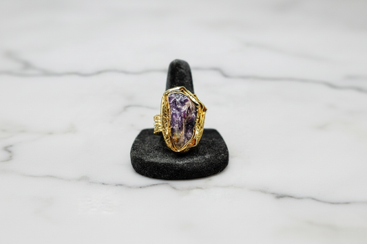 Natural Amethyst Gemstone Gold Ring