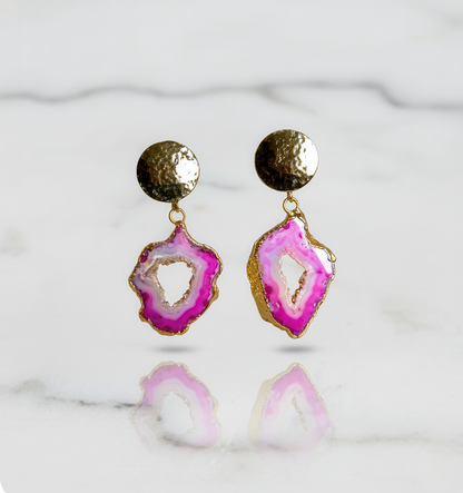 Pink Agate Geode Earrings