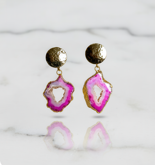 Pink Agate Geode Earrings