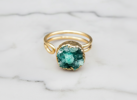 Blue Sugar Druzy Quartz Gold Ring