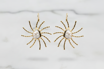 Gold Spider Shaped Baroque Pearl Earrings