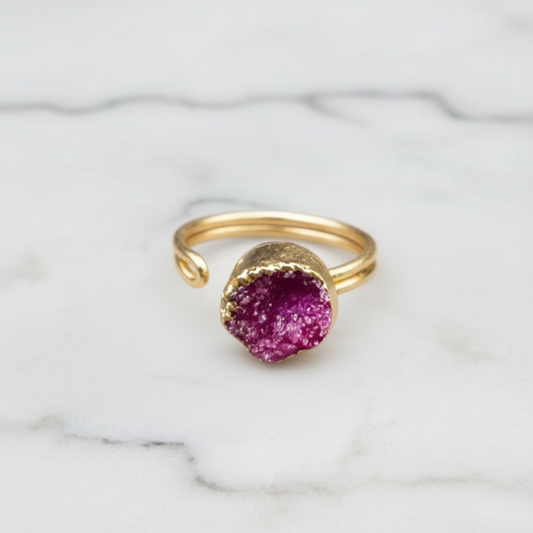 Purple Sugar Druzy Quartz Ring