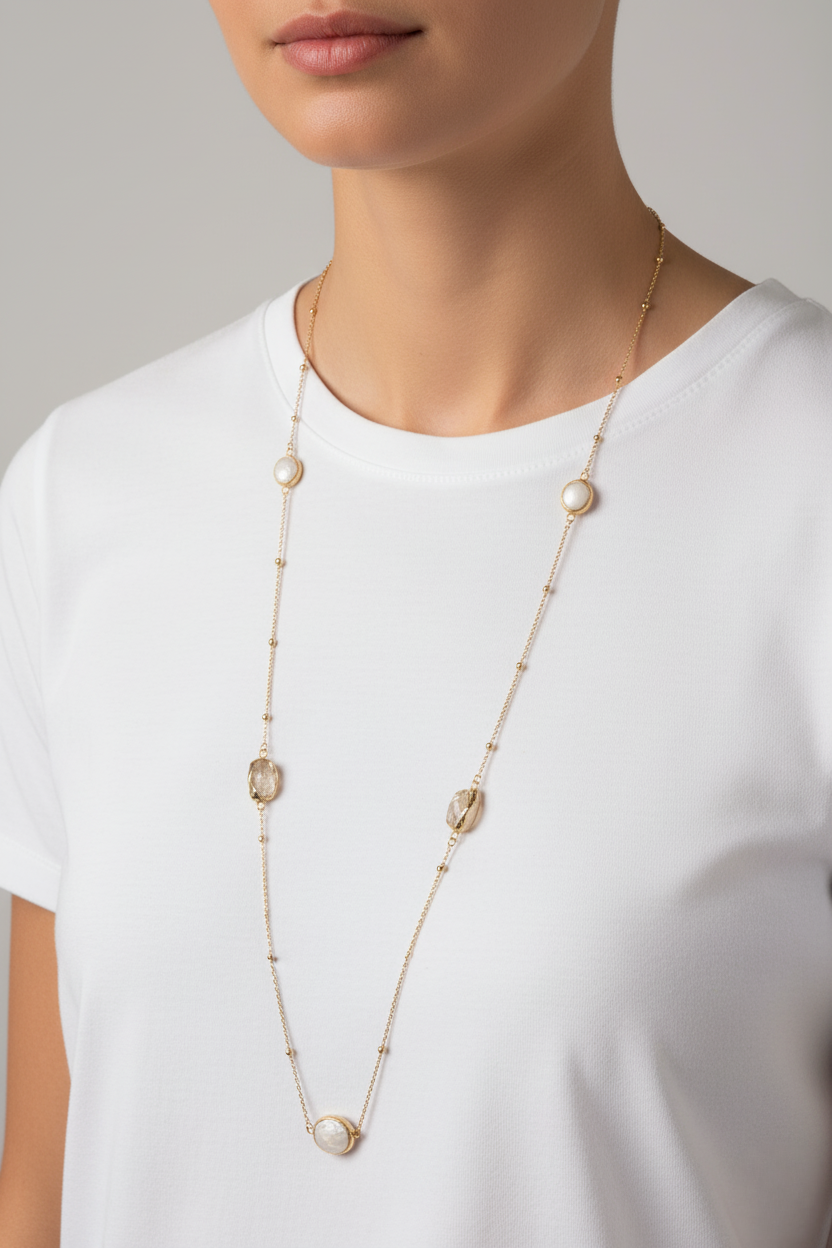 Gold-Plated Pearl and Citrine Necklace