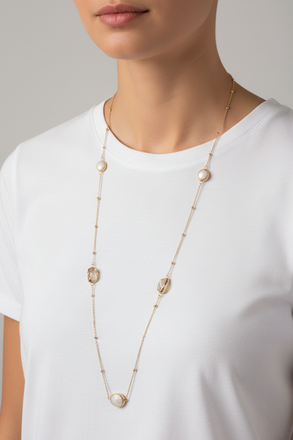 Gold-Plated Pearl and Citrine Necklace