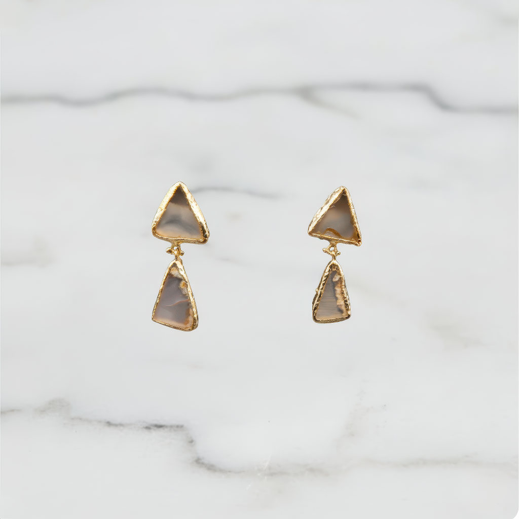 Gray Agate Triangle Drop Earrings