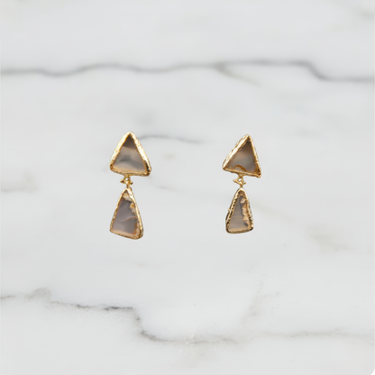 Gray Agate Triangle Drop Earrings