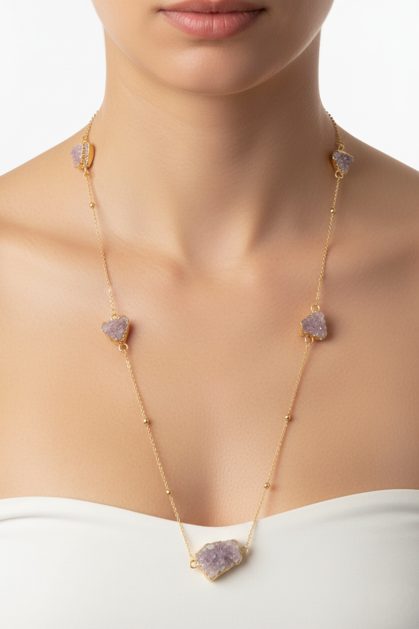 Gold-Plated Raw Amethyst Statement Necklace