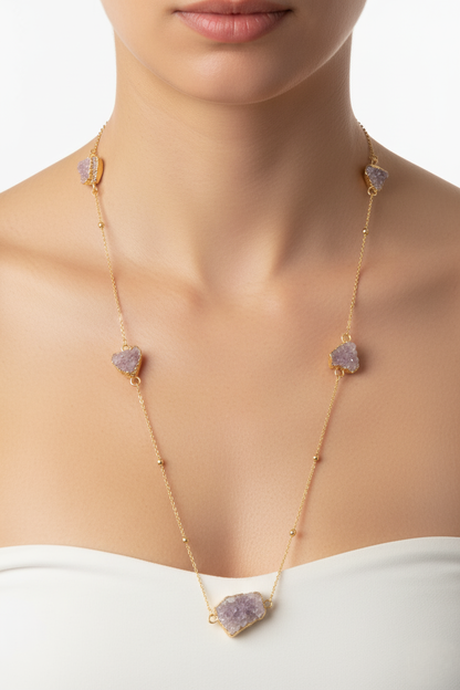Gold-Plated Raw Amethyst Statement Necklace