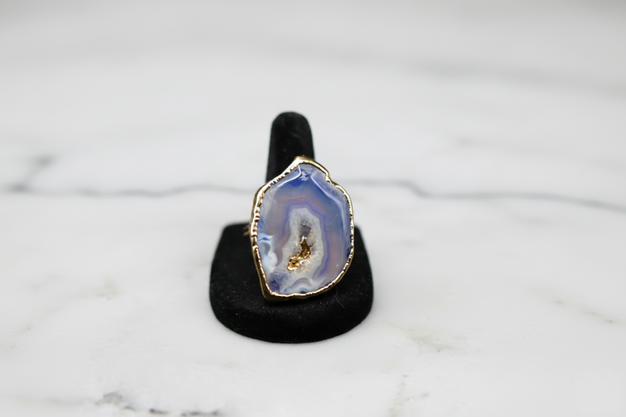Oceanic Agate Slice Geode Ring
