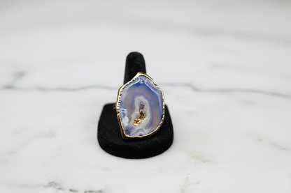 Oceanic Agate Slice Geode Ring