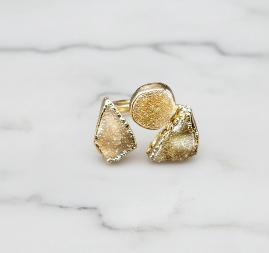 Beige Sugar Druzy Quartz Ring