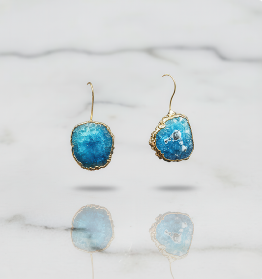 Sea Blue Agate Slice Earrings