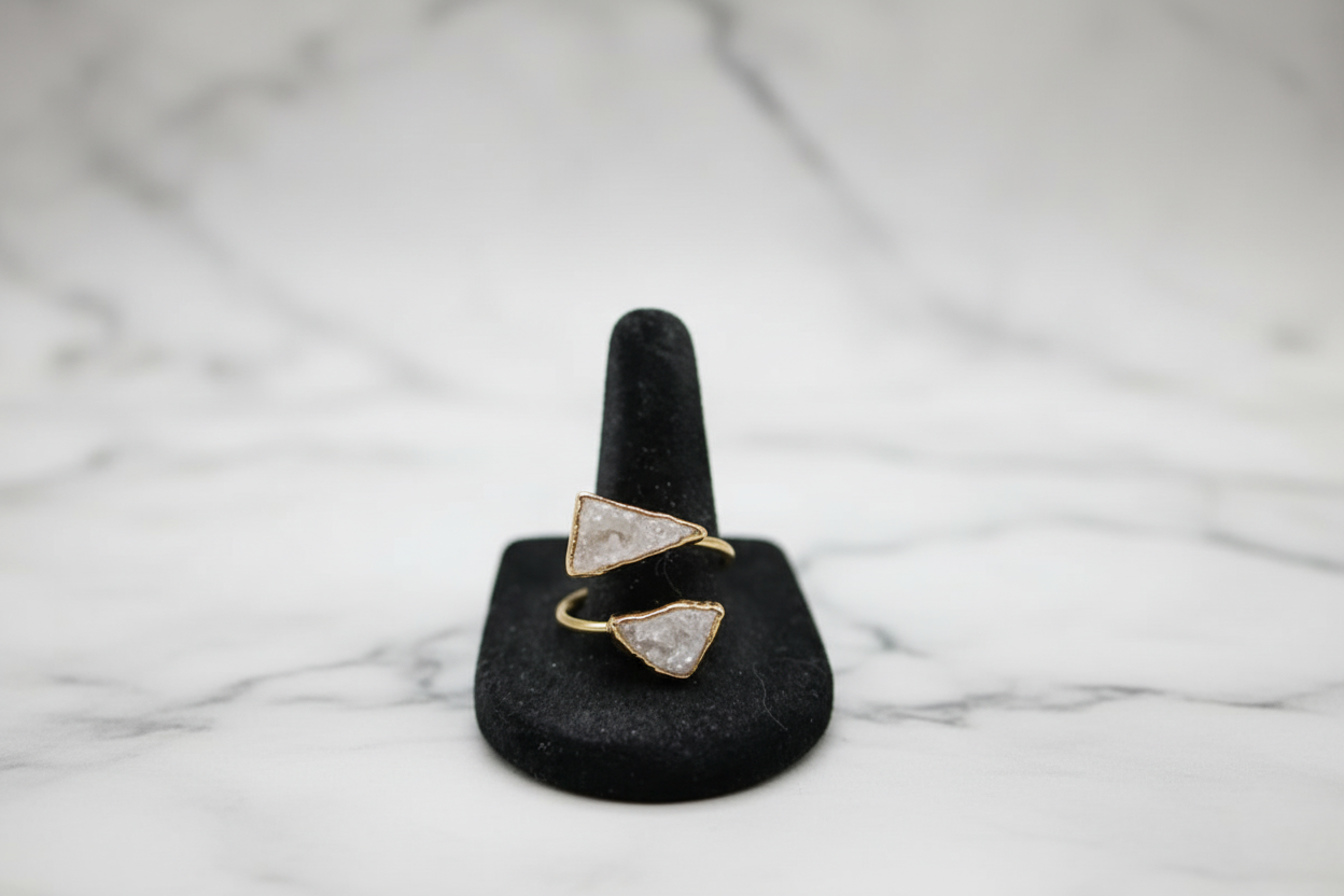 White Sparkle Twin Druzy Ring