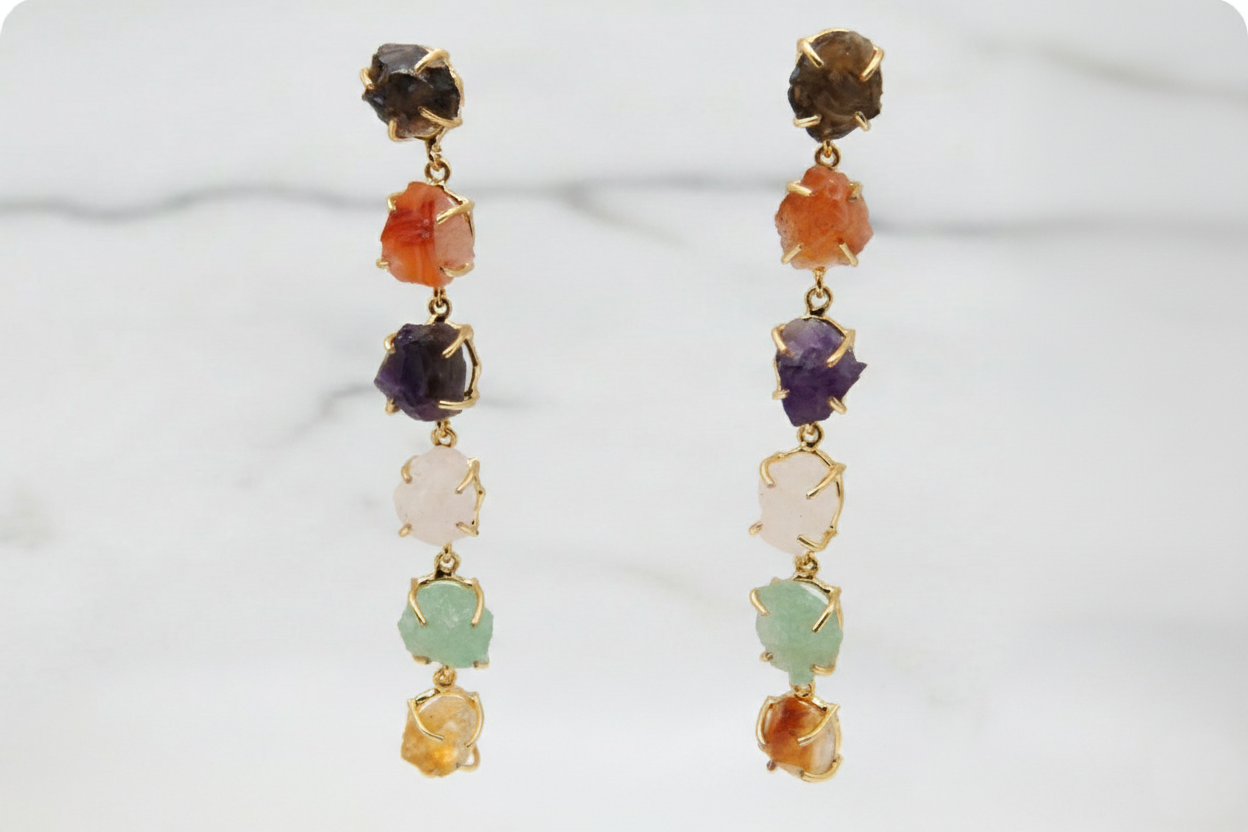 Handcrafted Multi Gemstone Raw Crystal Earrings