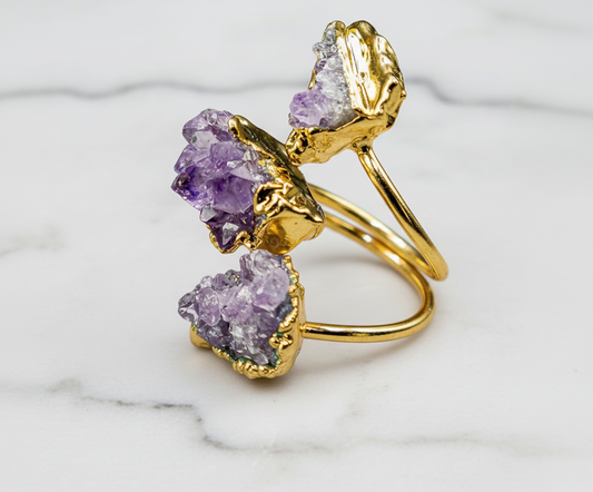 Three Raw Amethyst Ring
