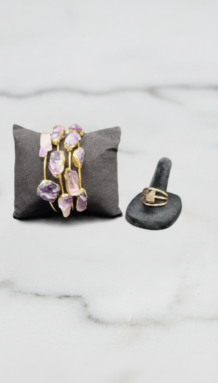 Handmade Raw Amethyst Bracelet and Ring
