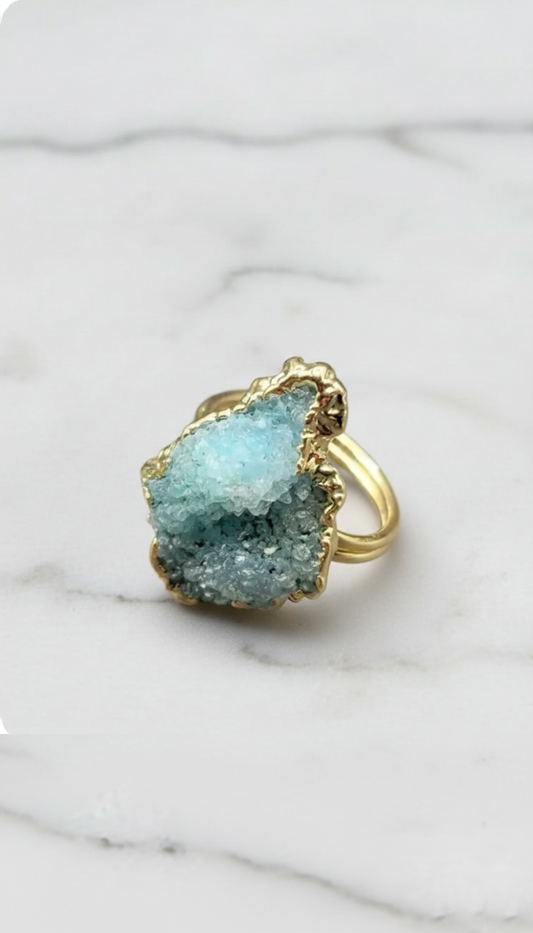Blue Sugar Druzy Quartz Ring