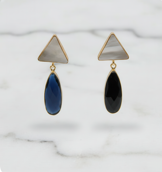Black Onyx Pearl Triangle Drop Earrings