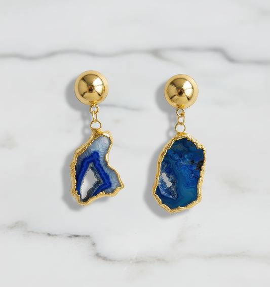 Blue Agate Slice Earrings