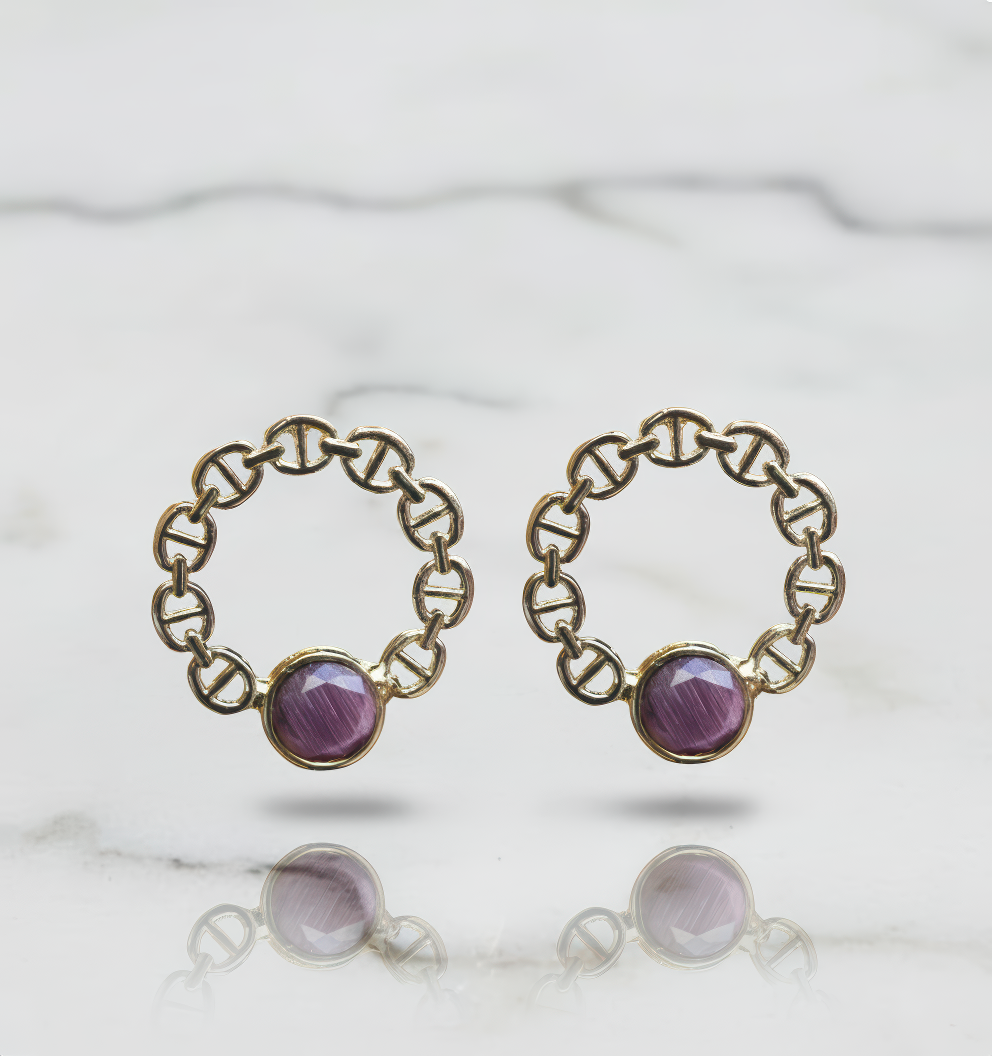 Purple Cat’s Eye Quartz Gemstone Earrings