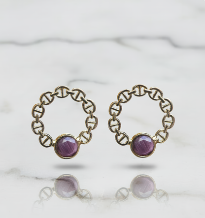 Purple Cat’s Eye Quartz Gemstone Earrings