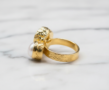 Pink Agate Ring With Real Pearl