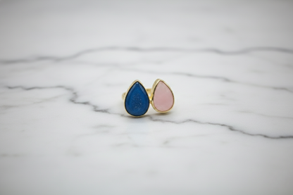 Blue and Pink Cat's Eye Teardrop Ring