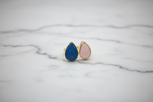 Blue and Pink Cat's Eye Teardrop Ring