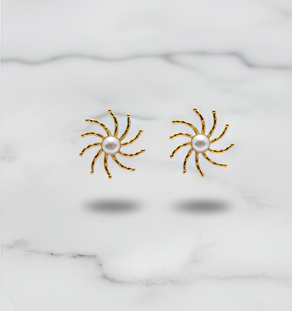 Golden Spider Web Pearl Earrings